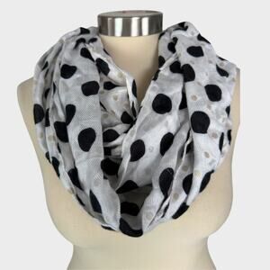 Cato One Size Infinity Scarf Polka Dot White Gold Black 19" x 66"
